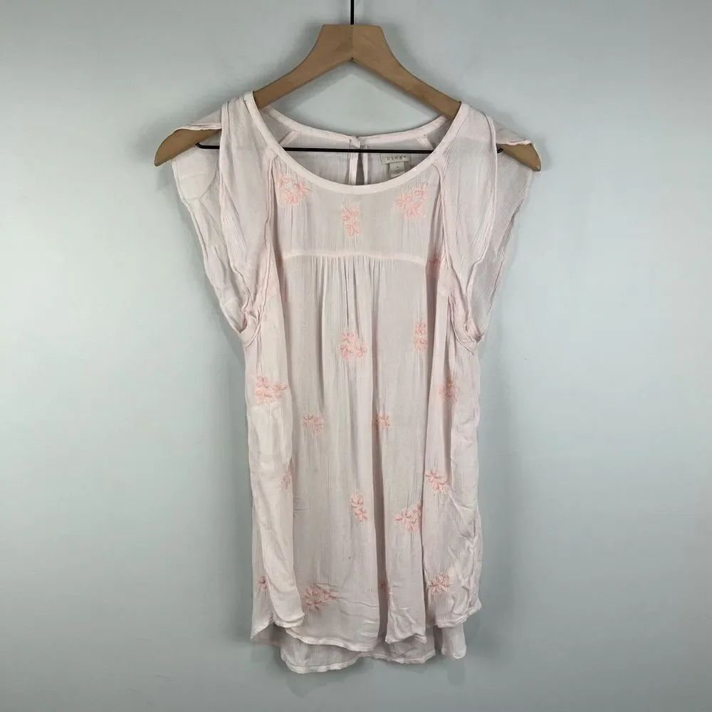 Hinge Light Pink Embroidered Floral Sleeveless Blouse S